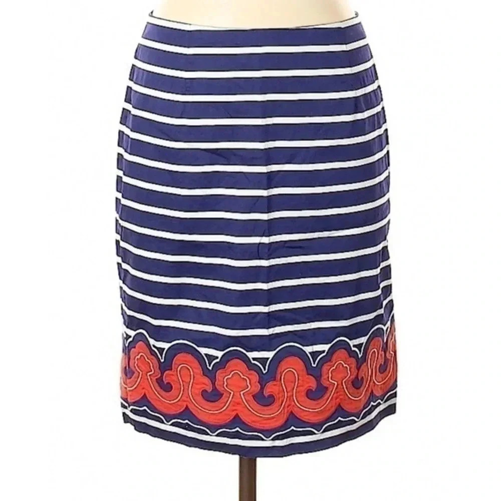 Vineyard Vines | Navy & White Striped Scalloped Embroidered Pencil Skirt Size 00